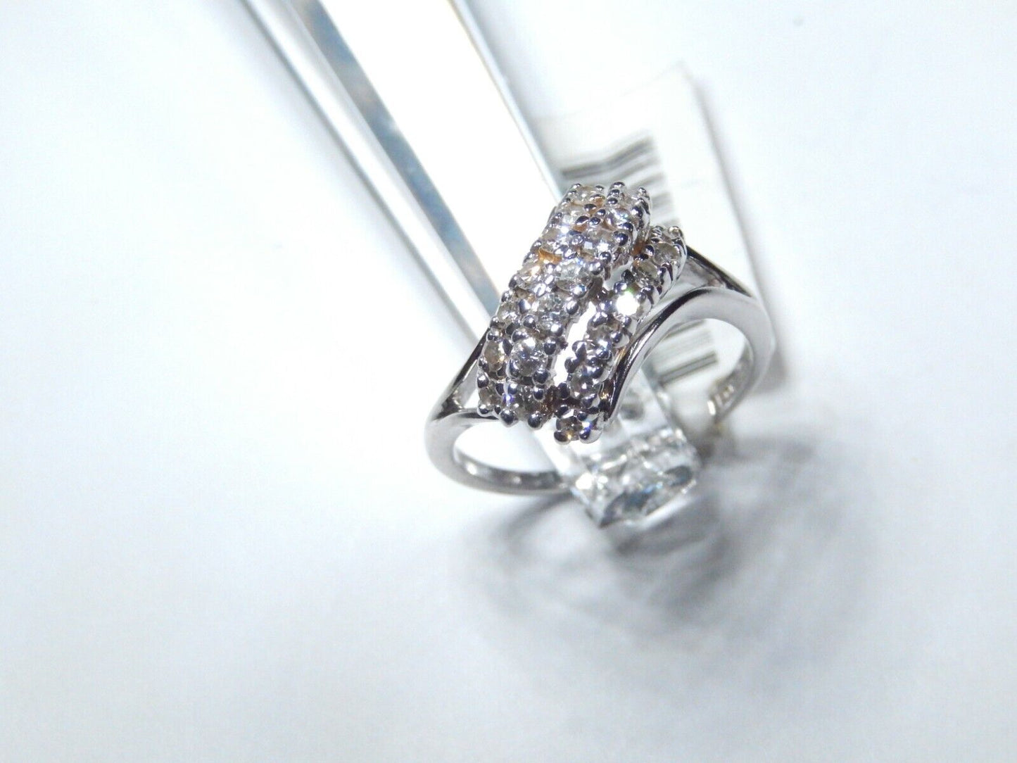 *VINTAGE*14K White Gold 1/2CT Diamond 3 Row Waterfall Cluster Bypass Ring Size 7