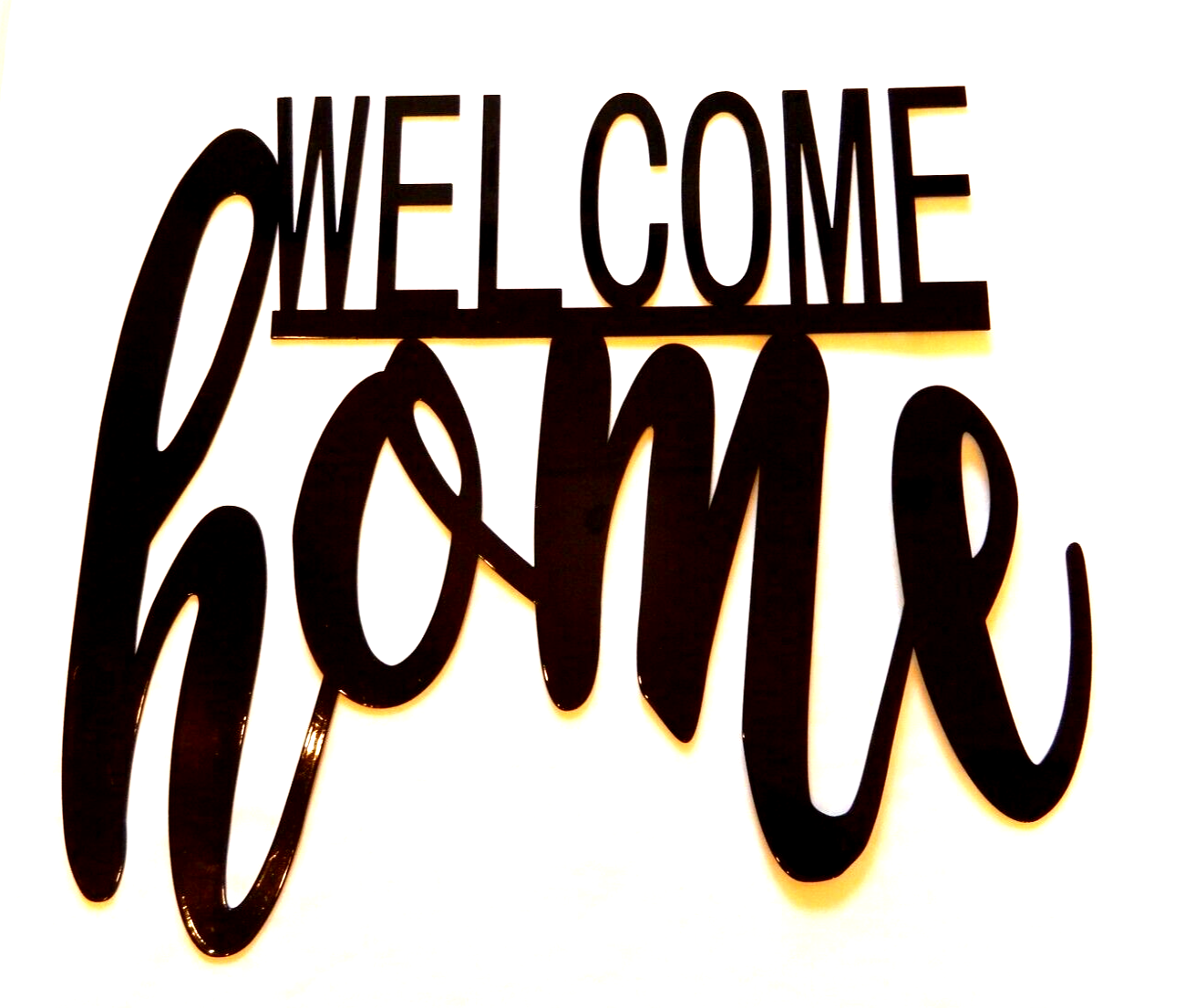 ~NEW~  14ga. LARGE " WELCOME HOME" Gloss Black  Metal Wall Art- 20" x 18"