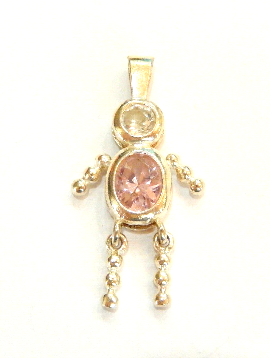 Pink October Sterling Silver Birthstone Baby Boy Pendant / Charm