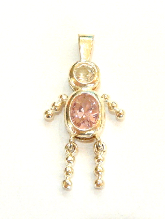 Pink October Sterling Silver Birthstone Baby Boy Pendant / Charm