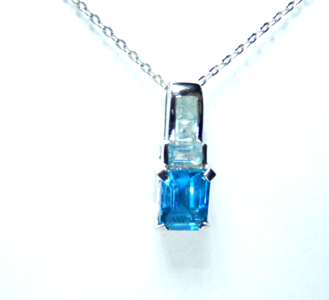 10k White Gold 2.50CT London & .50CT Swiss Blue TOPAZ Pendant w/ 18" Chain