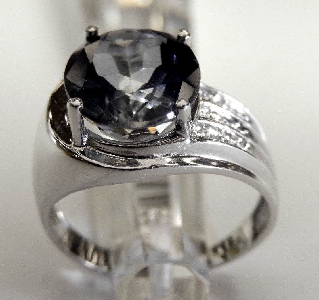 10k White Gold 4CT Blue Topaz & Natural Diamonds Ladies Ring Size 7