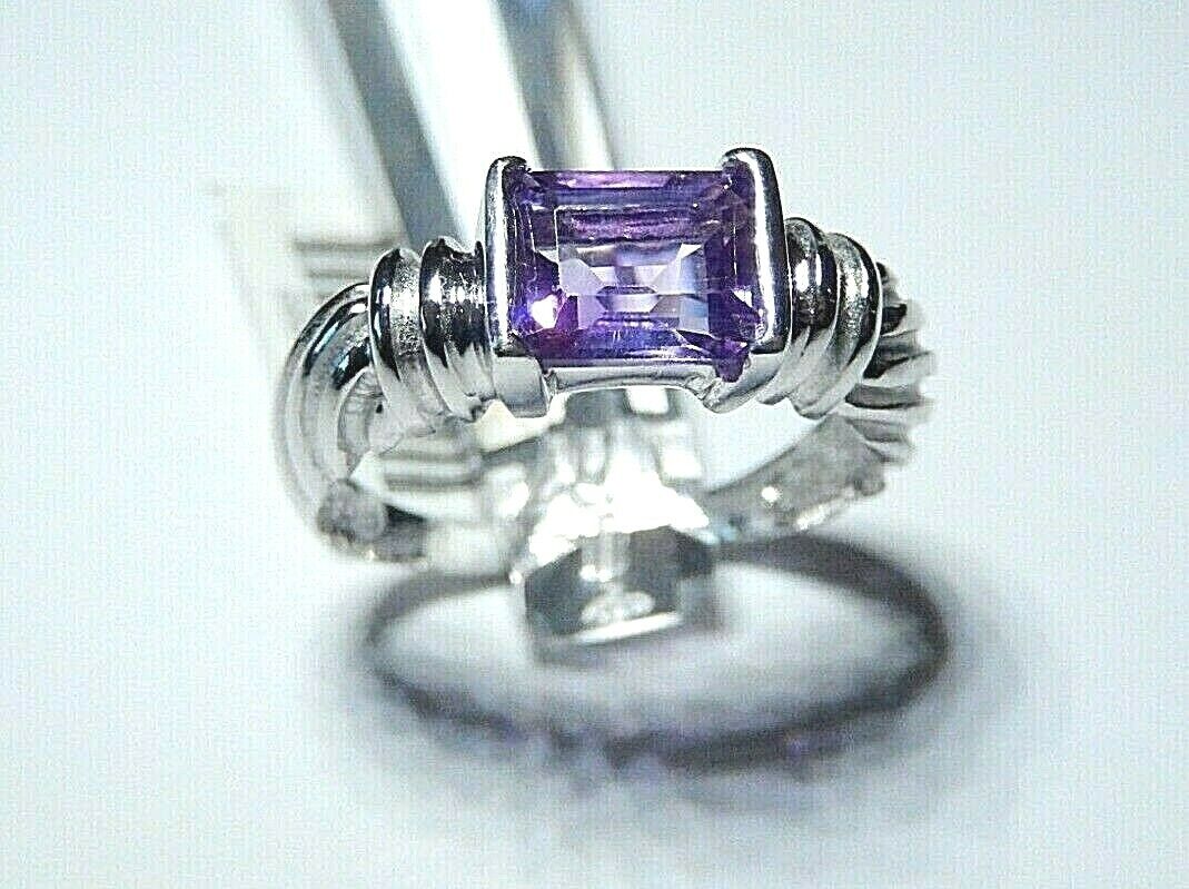 10k White Gold 1.50 Carat Genuine Purple Amethyst Solitaire Ring Size 9
