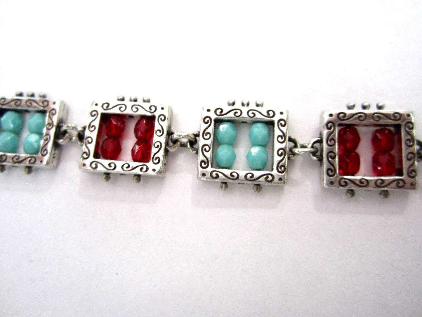 RETIRED BRIGHTON "BEADAZZELED" RED & TURQUOISE BLUE CRYSTAL BRACELET