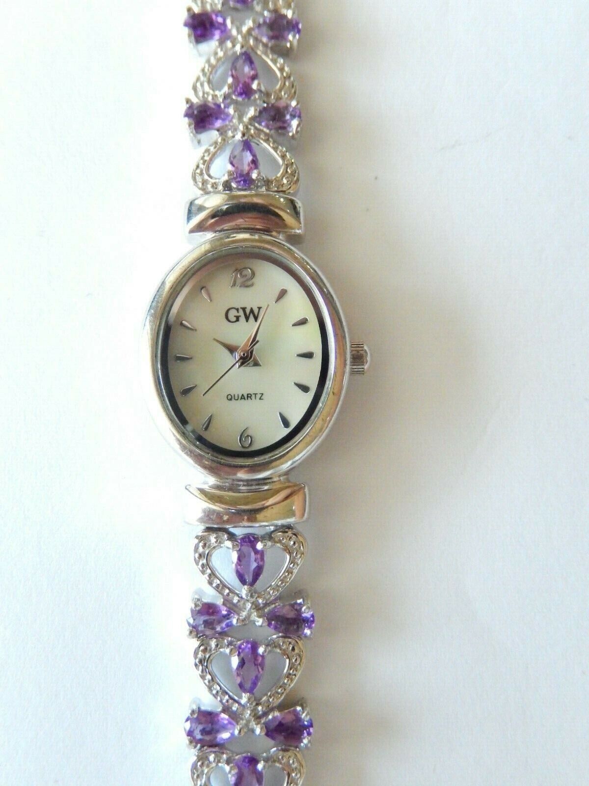 ~*GEM  WATCH*~ 4.50 CT Amethyst 7- 7.5" Sterling 925 Bracelet & Bezel  Quartz