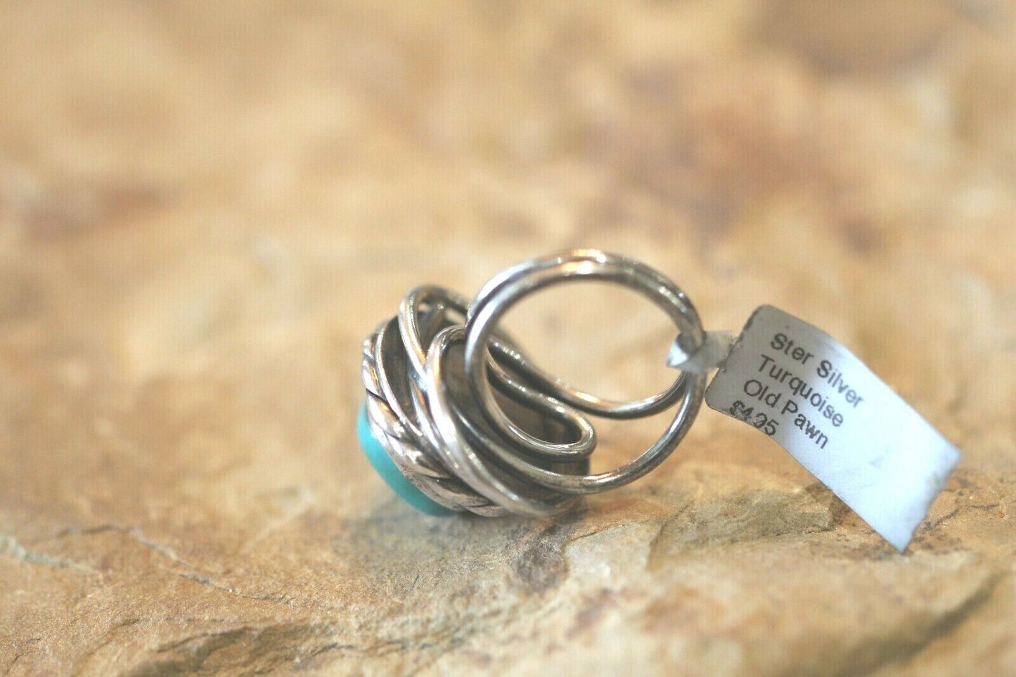 *VINTAGE*  Native American Sterling Silver Handmade Turquoise Ring  Adjustable