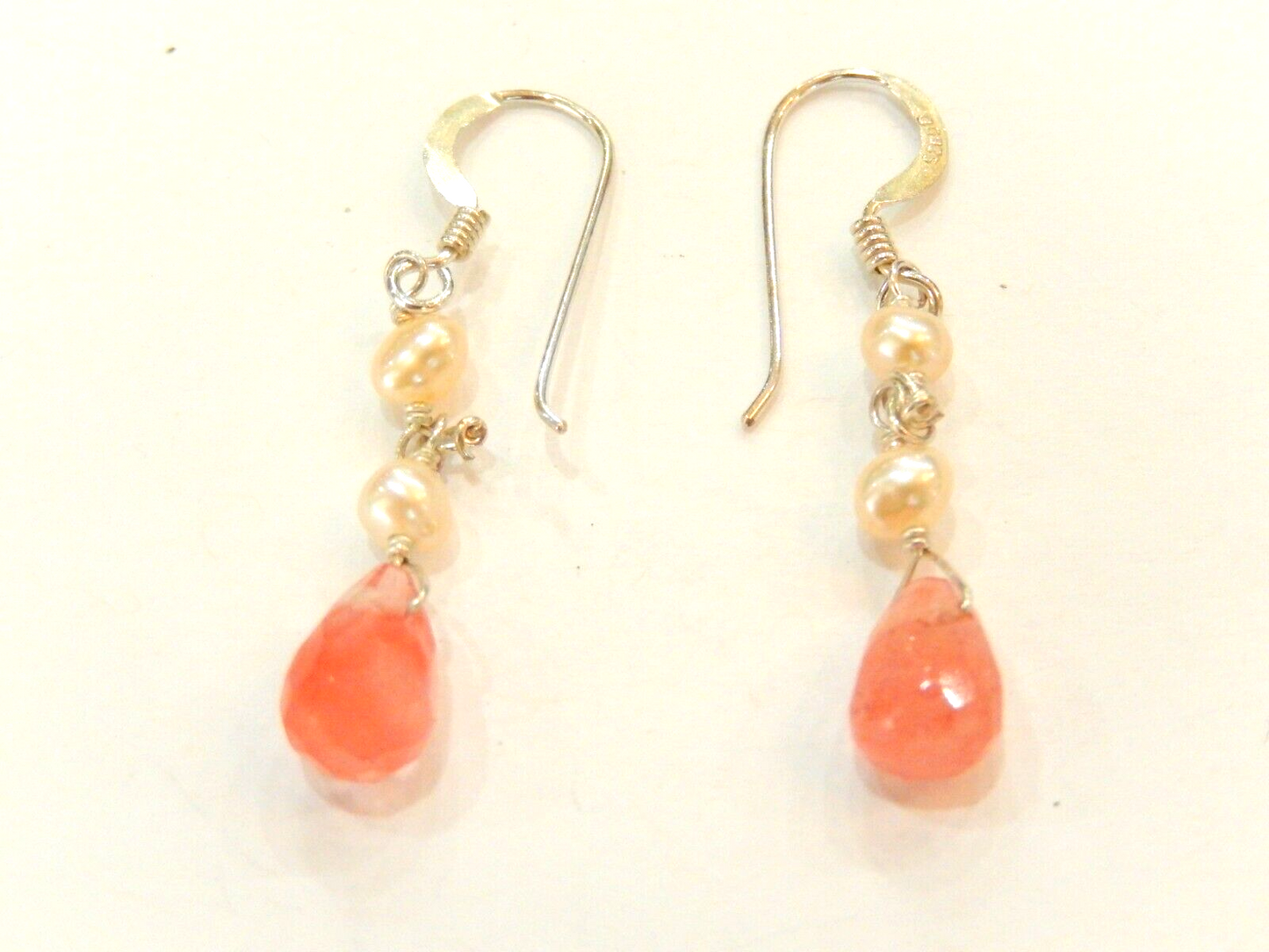 Sterling Silver Pink Gemstone Cultured Pearl Cluster Dangle Earrings