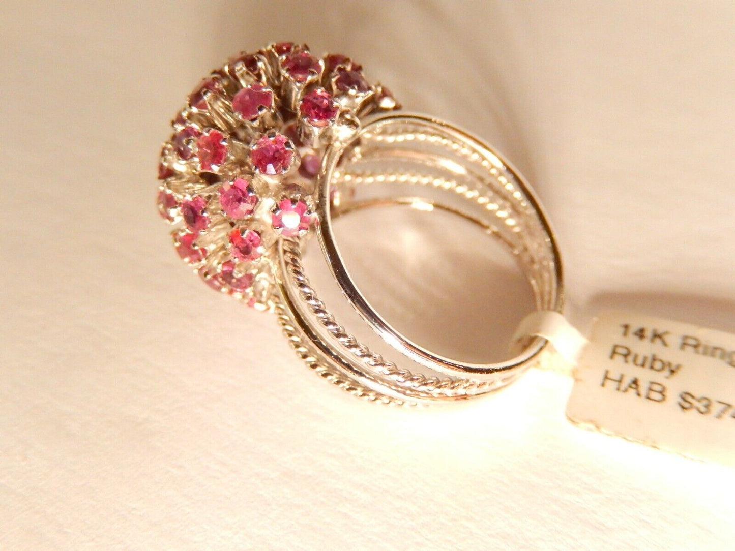 *VINTAGE*  LADIES 14KT WHITE GOLD LARGE RUBY CLUSTER STATEMENT RING SIZE 8