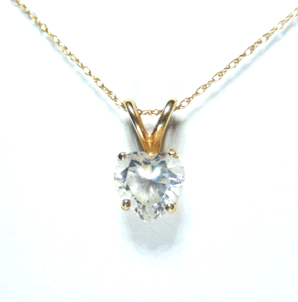 14k Yellow Gold 1ct Heart Cut Cubic Zirconia Solitaire Pendant w/ 18" 14K Chain