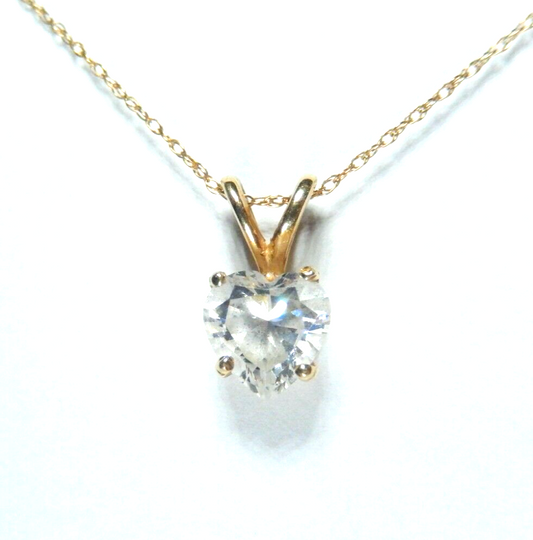 14k Yellow Gold 1ct Heart Cut Cubic Zirconia Solitaire Pendant w/ 18" 14K Chain