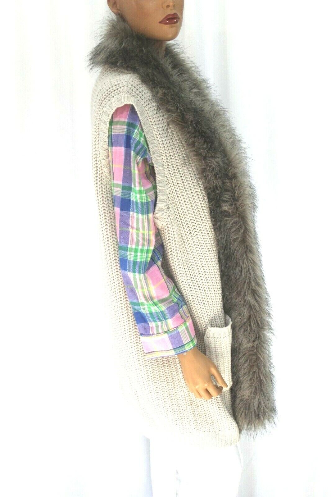 *NWT* $109. Jessica Simpson Plush Fox Fur Trim Cardigan Knit Sweater Wrap Sz 1X