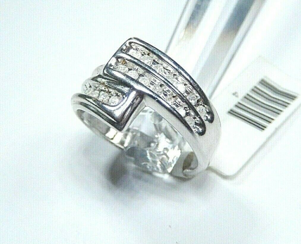 10K White Gold 14mm Wide Channel Set Diamond Bypass Wedding Ring Size 7.25