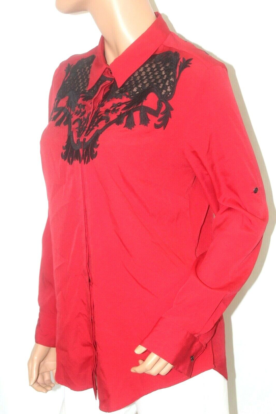 Gianni Bini Womens  Red Top  Black  Lace Embroidered Boho Festival CUTE Sz Med