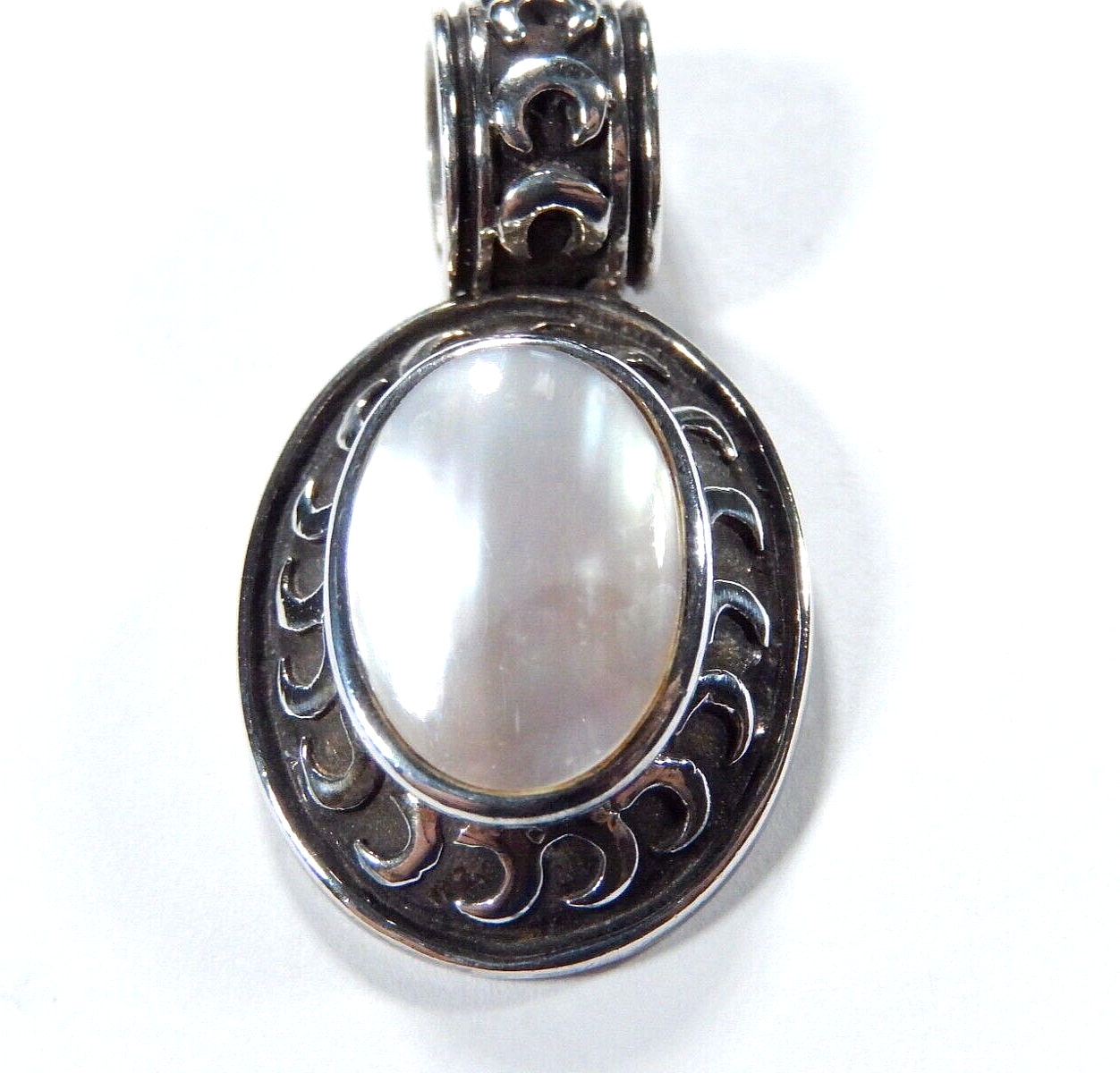 Sterling Silver Mother Of Pearl Decorative Slide Pendant 1.25" x .75"