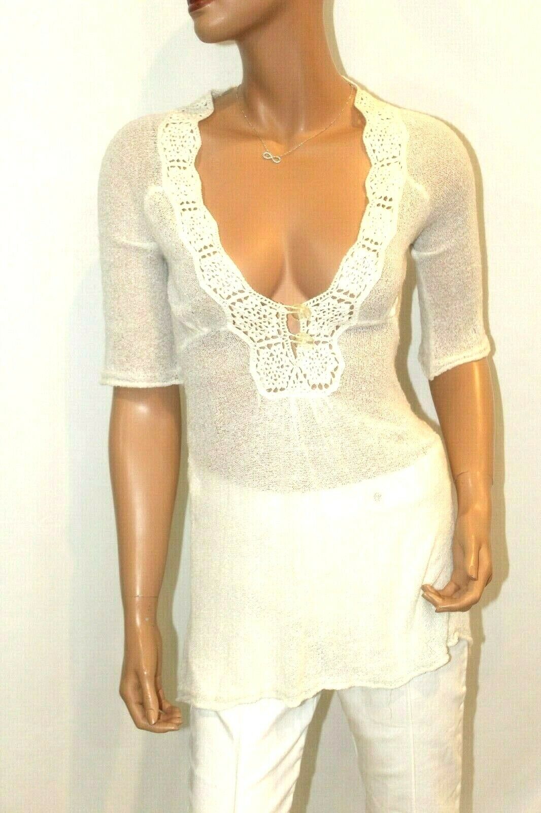 Rare Free People New "SEXY" Romantic  Embroidered Lace Cutout 3/4 Sleeve Top S