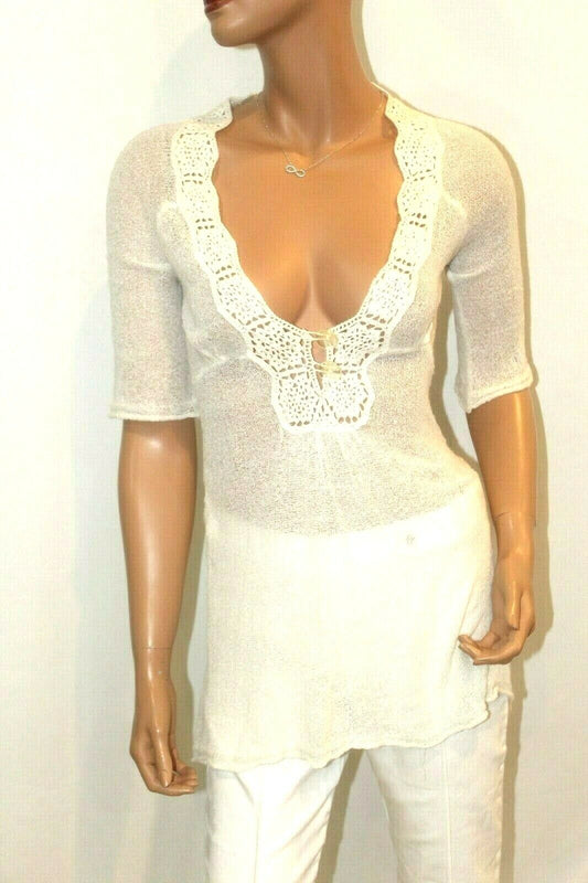 Rare Free People New "SEXY" Romantic  Embroidered Lace Cutout 3/4 Sleeve Top S