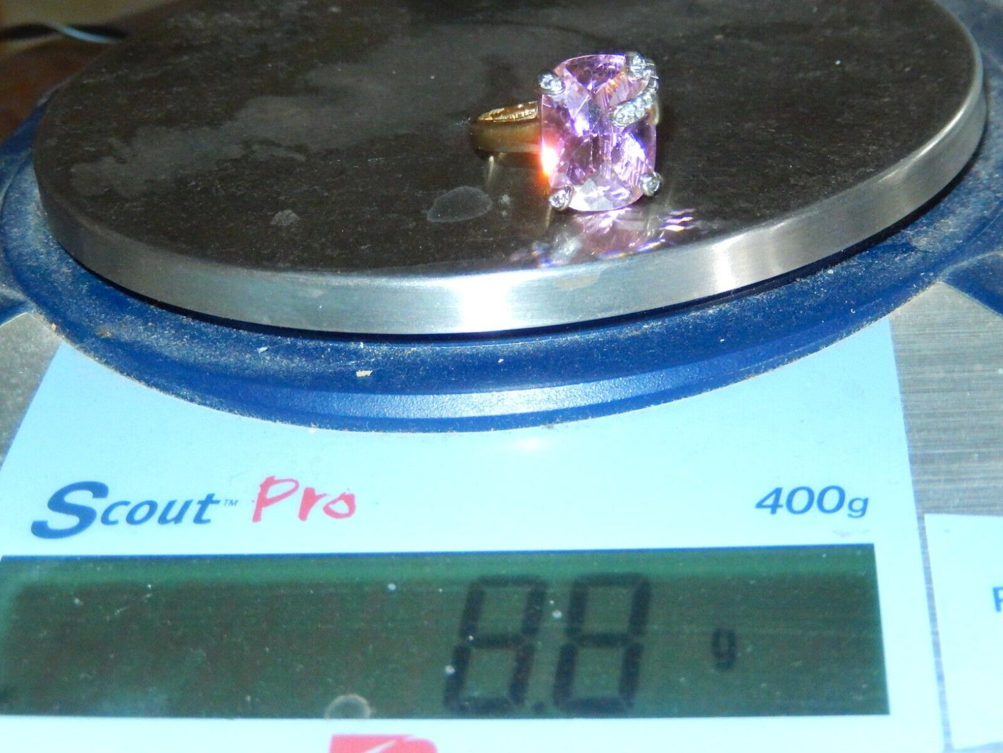 *VINTAGE*  Sterling Gold Vermeil CZ Pink 16.0CT Rectangle Cocktail Ring Size 8