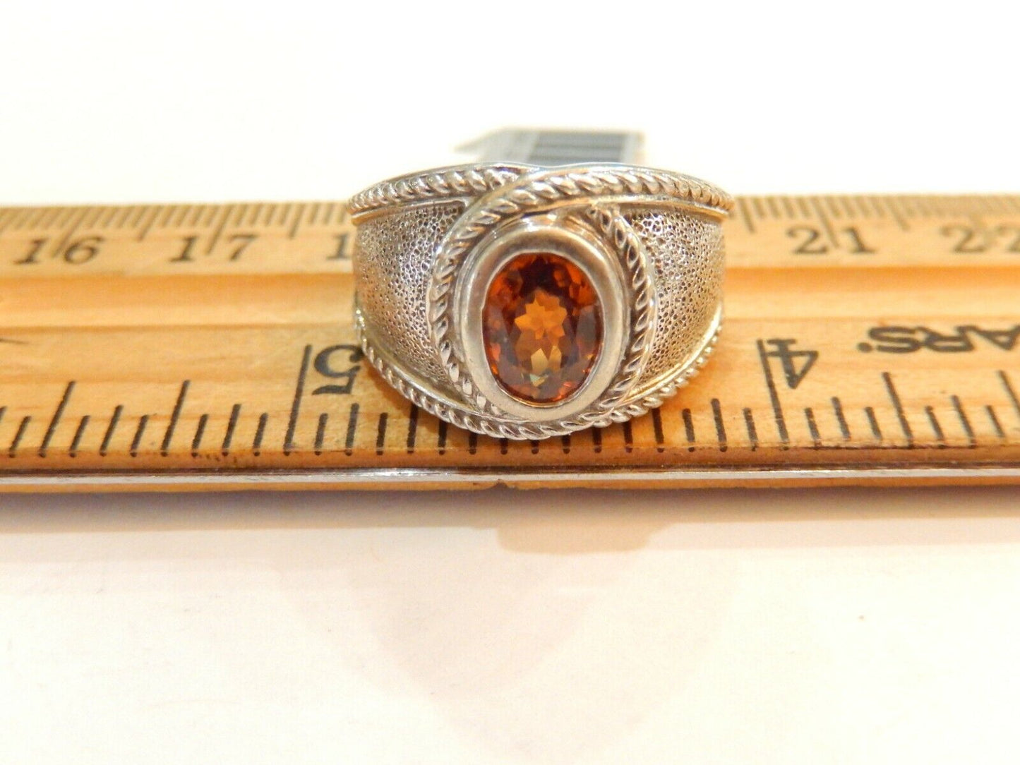 Unisex Solid 925 Sterling Silver  Citrine Oval Gemstone Ring Size 6.5