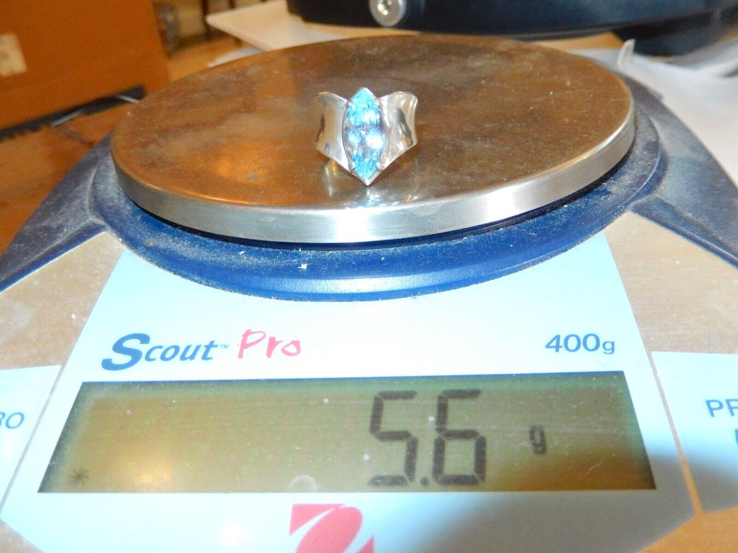 *VINTAGE*  Sterling Silver 3.50 CT Marquise Sky Blue Topaz Wide Band Ring Sz6.75