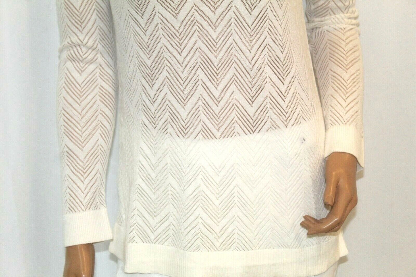 *NWT* LOFT Ann Taylor Womens Cream Long Sleeve Pullover See Thru Knit Top Sz S