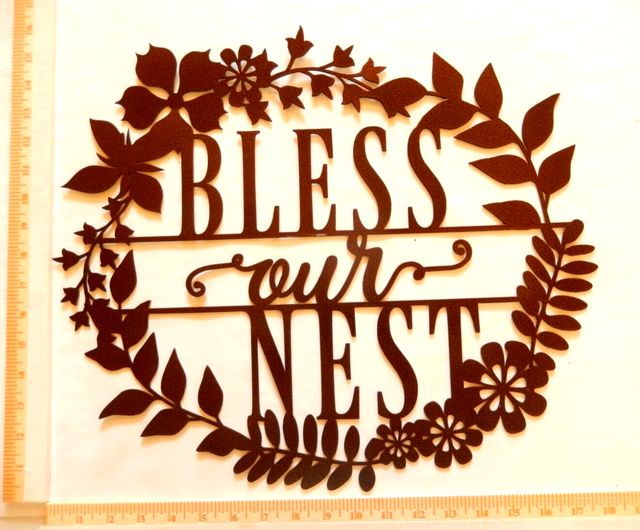 ~NEW~LARGE  14ga. "BLESS  OUR  NEST"  Copper Brown Metal Wall Art 18.5" x 15.5"