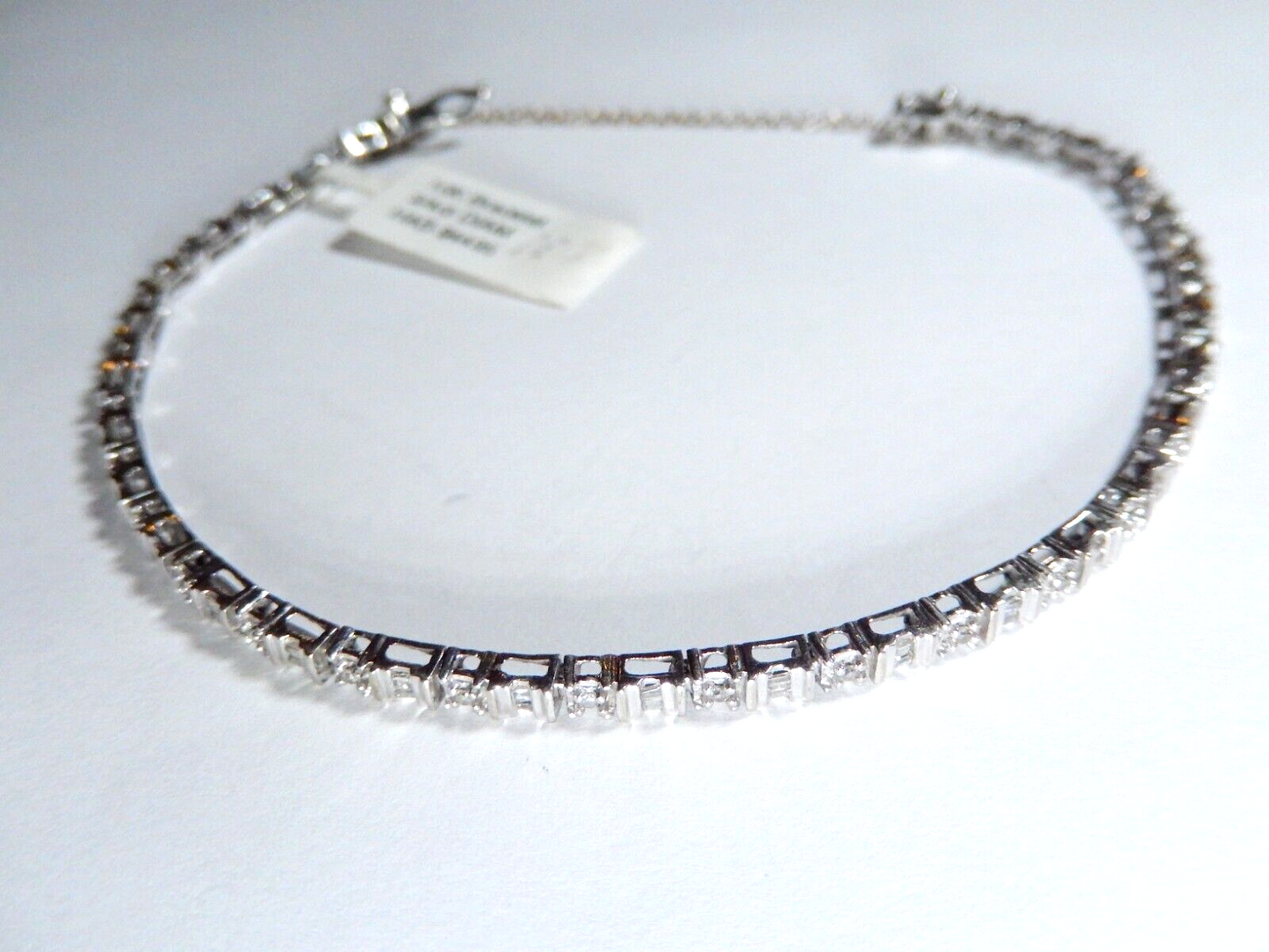 *NWT*  10K White Gold 3/4 Carat Round and Baguette Cut Diamond  Tennis Bracelet