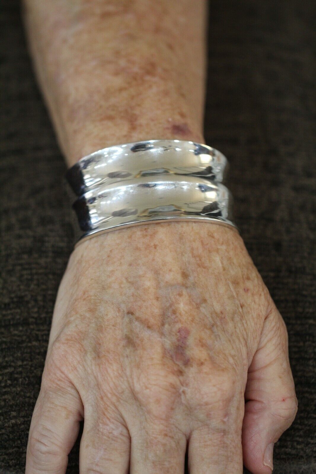 *VINTAGE* Mexico Sterling Modernist Solid Wide Cuff Smooth Curved Bracelet