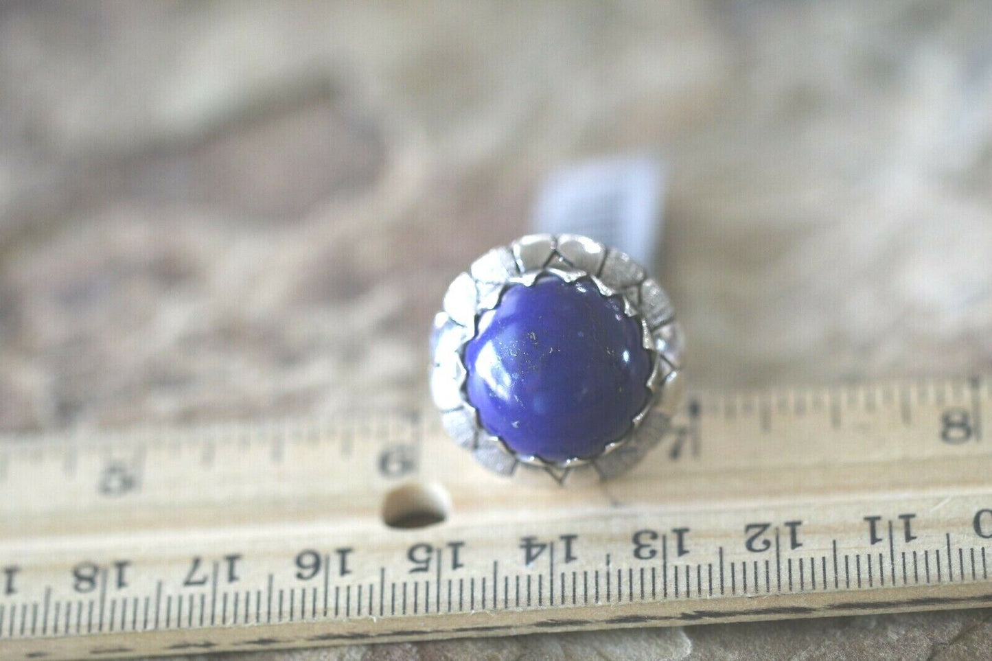 *VINTAGE* SIGNED STERLING SILVER MEXICO LAPIS LAZULI LARGE DOME  RING SIZE 9