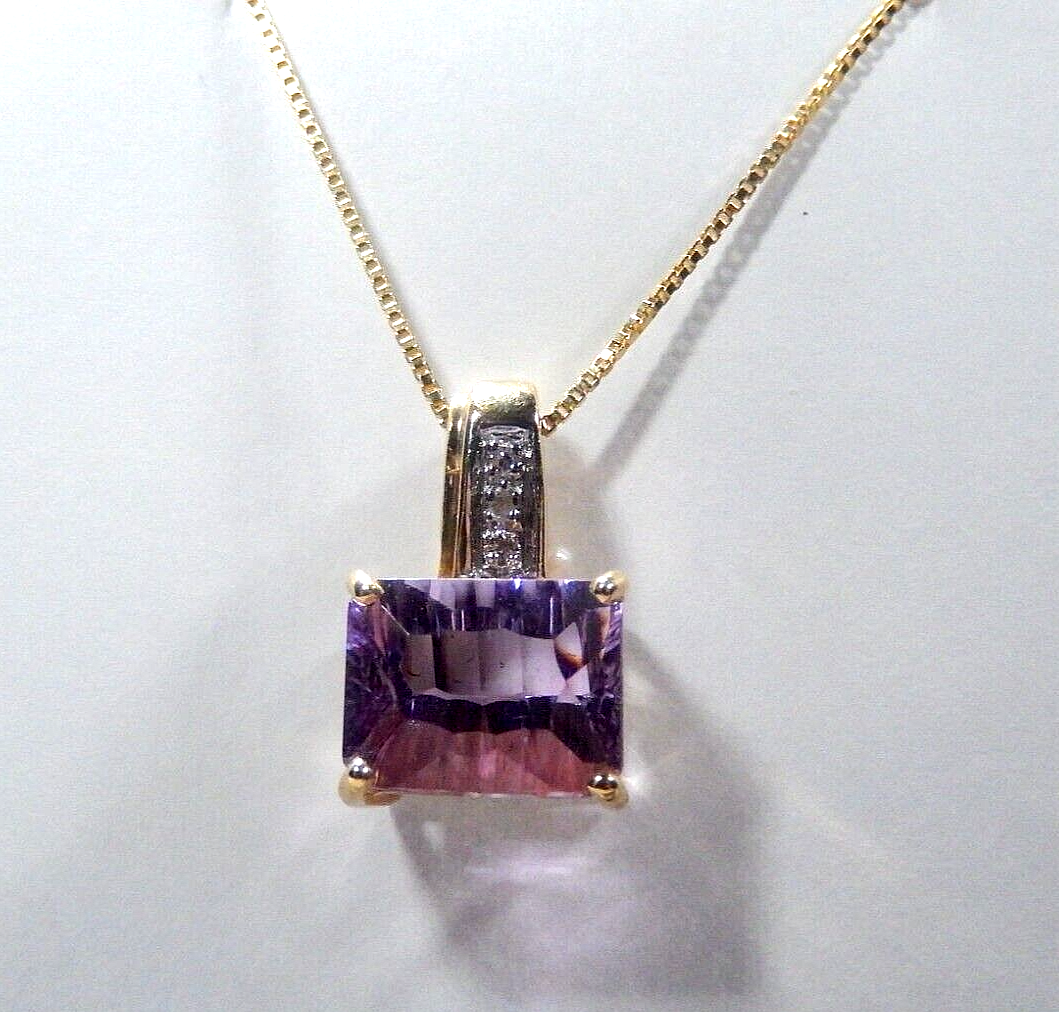 *VINTAGE*  14K Yellow Gold 3.00 CT Amethyst & Diamond Accent Pendant w/18"chain
