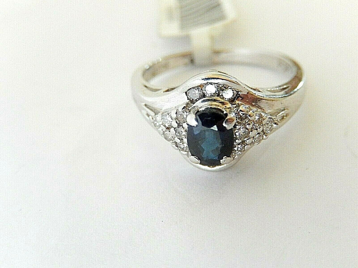 Ladies 14K White Gold Blue Sapphire & Diamond Ring Size 6.75