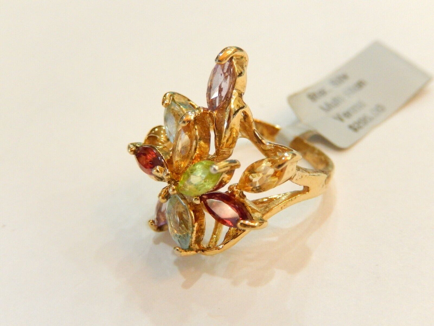 *VINTAGE*  14K Gold Vermeil Sterling Silver Multi Gem Ring - Size 5.25