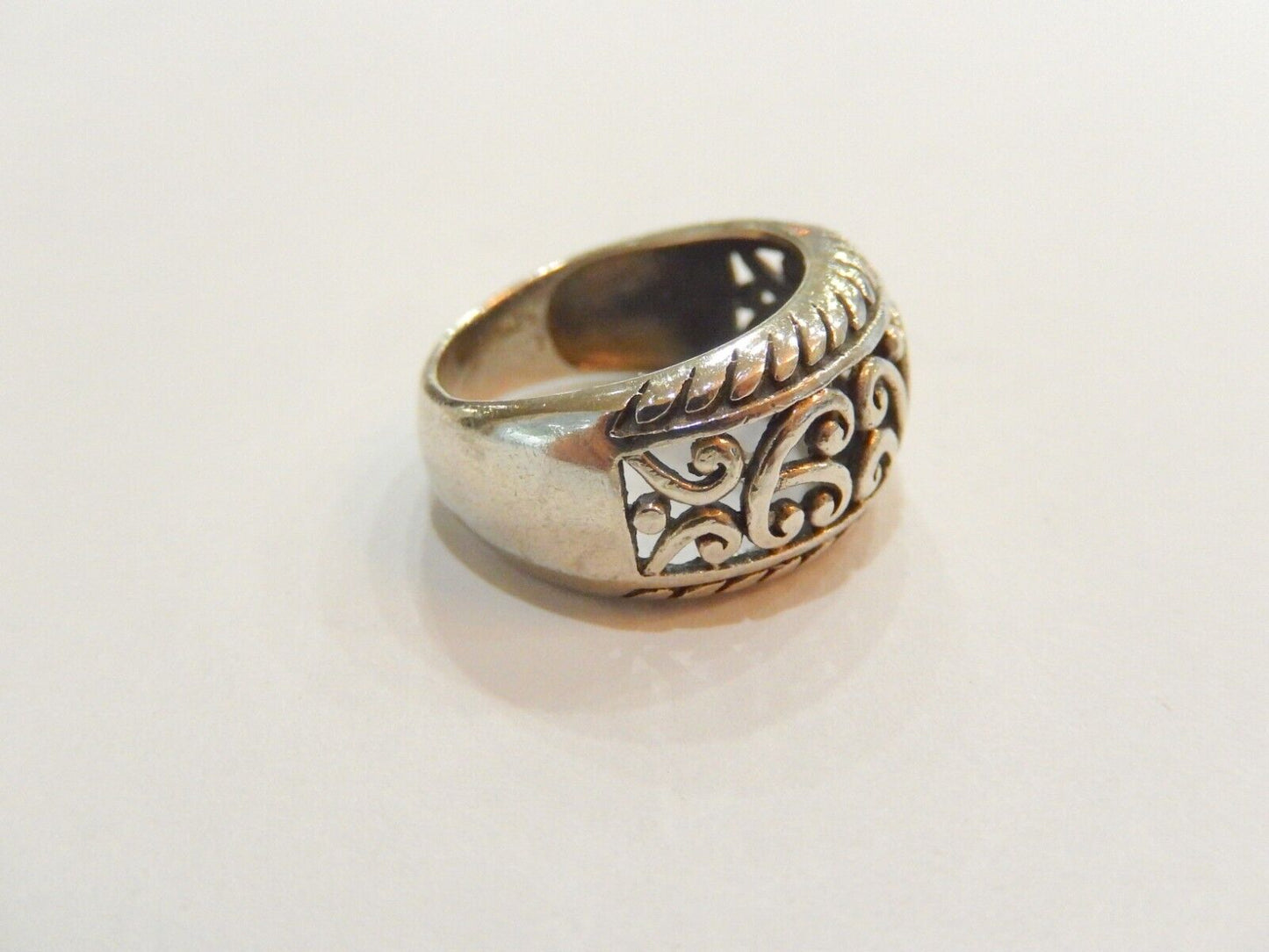 *VINTAGE*  925 Sterling Silver Filigree Swirls Dome Ring Band, Size 7