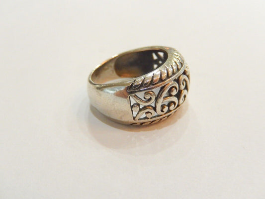 *VINTAGE*  925 Sterling Silver Filigree Swirls Dome Ring Band, Size 7