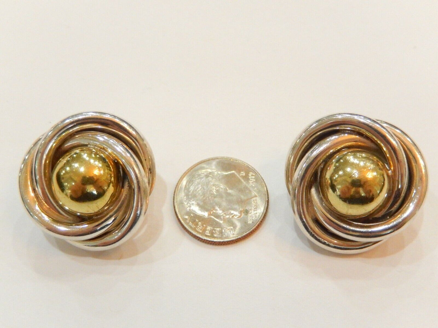 Vintage Taxco Mexico Sterling Silver 925 And Brass Circle Clip On Earrings