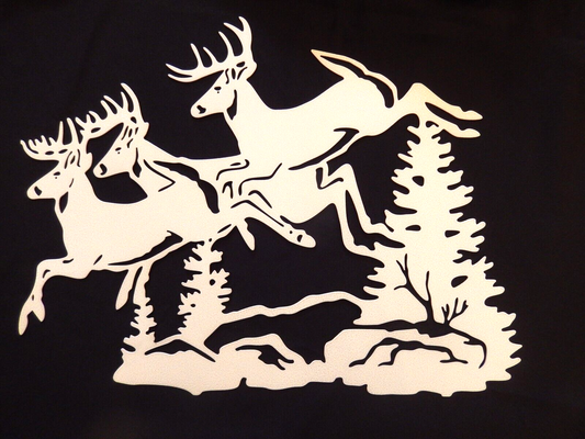 ~NEW~ LARGE 14ga. "Running Deer with Antlers" White Metal Wall Art 20" x 16"