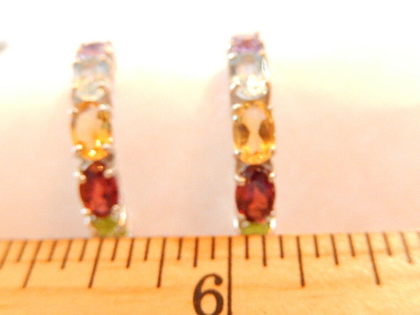 *VINTAGE* 10K White Gold 5CT Oval Gemstone Ladies Fancy J Shaped Hoop Earrings