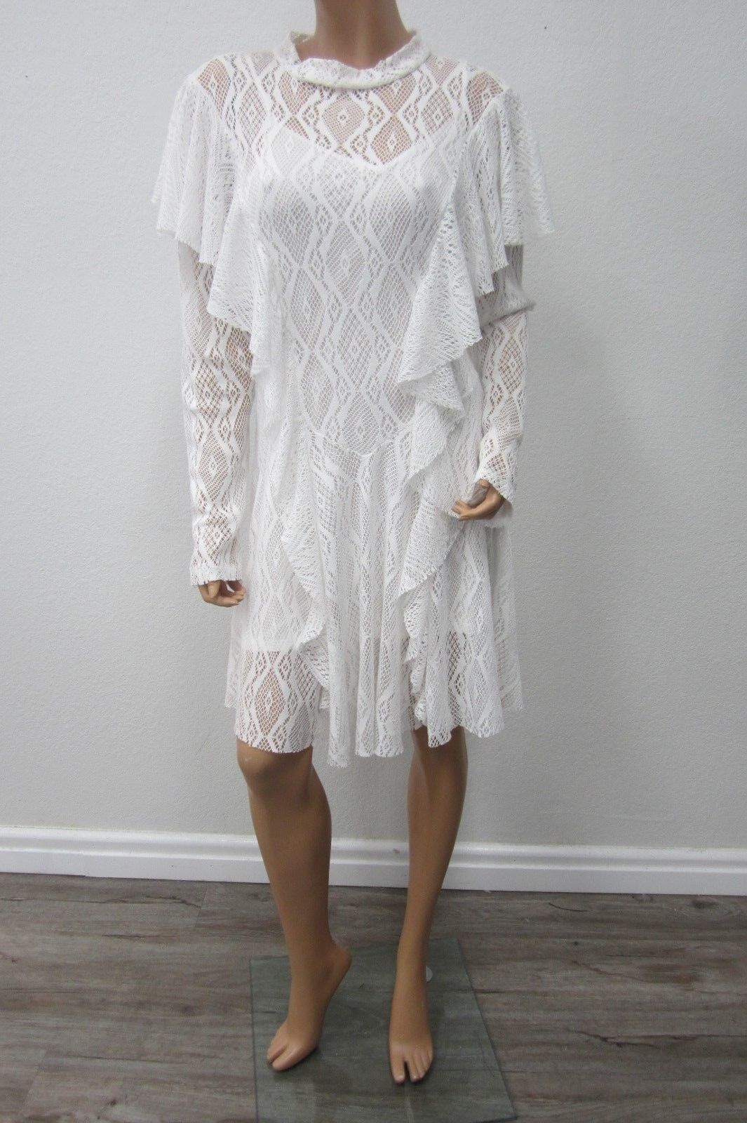 *NWT*$128   FREE PEOPLE LACE DRESS IVORY LACEY Cute Peasant Shabby Chic  Size LG