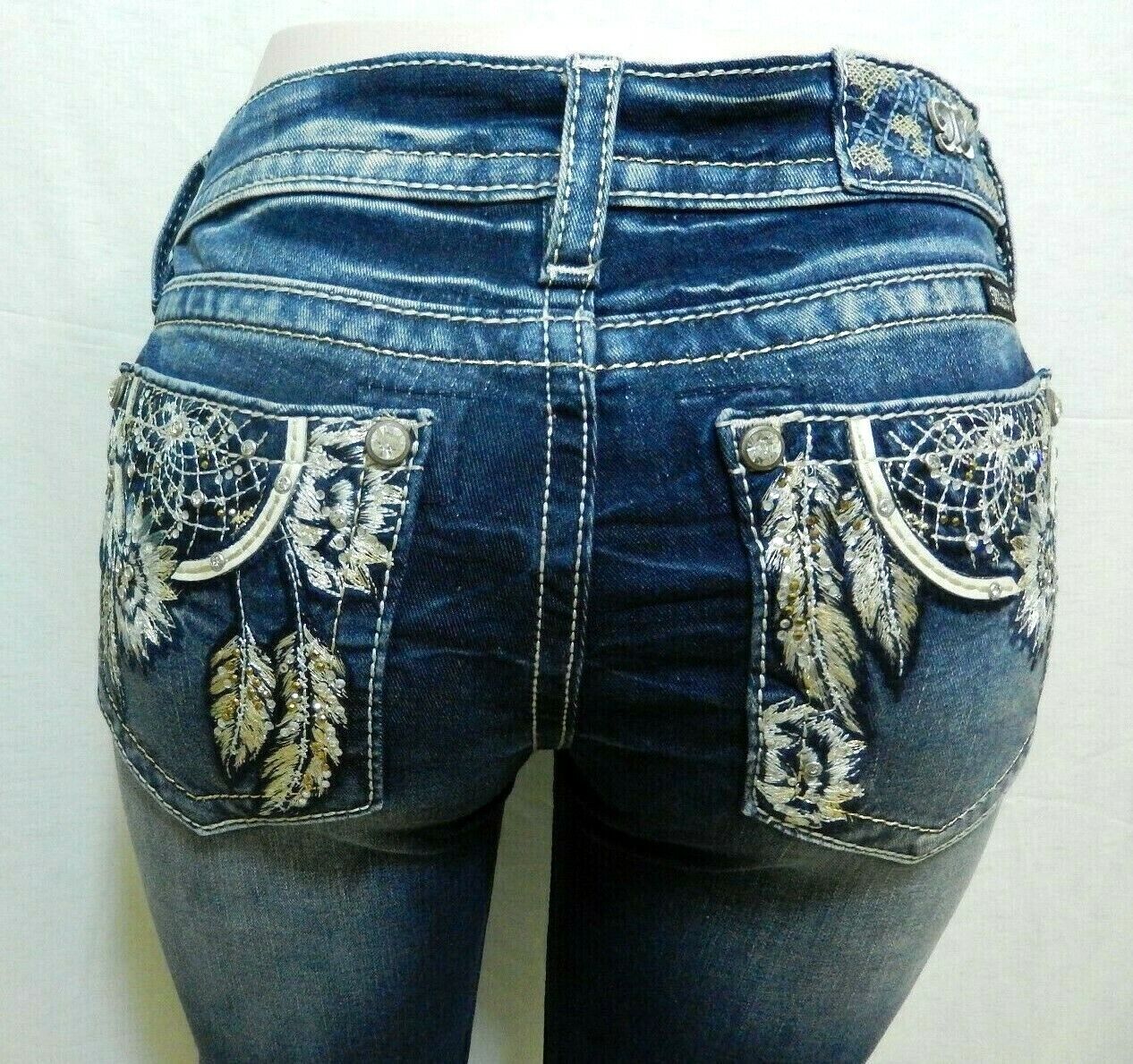 *NWT* Miss Me CUTE M3298B Mid-Rise Chloe Boot Cut Jeans Dark Blue Size W26 x L34