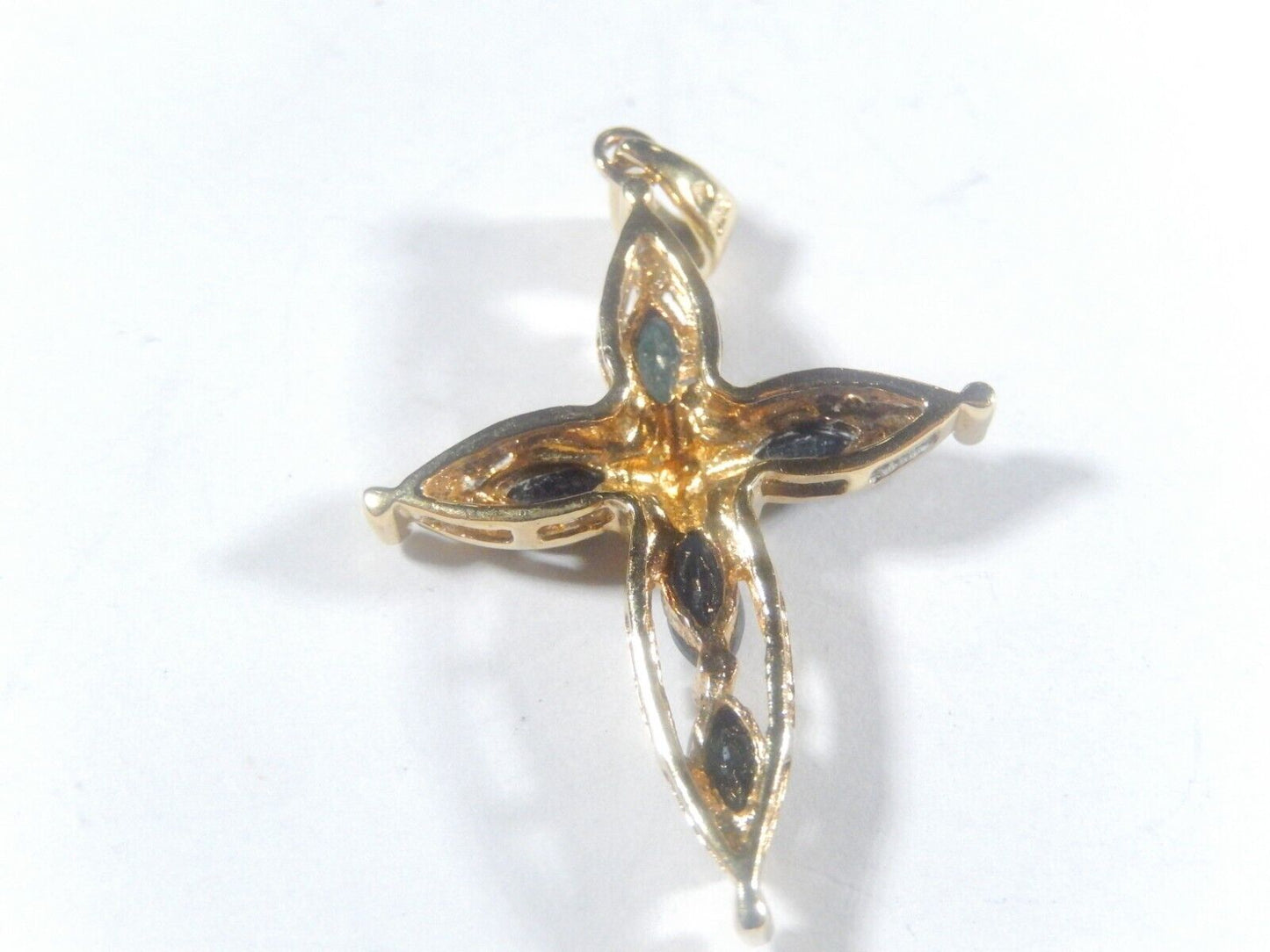 Vermail Gold over Sterling Silver 925 Natural 1.25CT Sapphire Cross Pendant