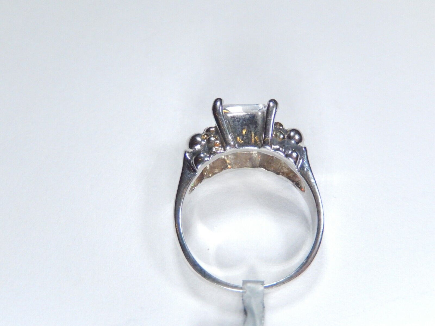 STERLING SILVER 2.50CT  EMERALD CUT CZ ARTISIAN BEAD BAND SOLITAIRE RING Sz 5