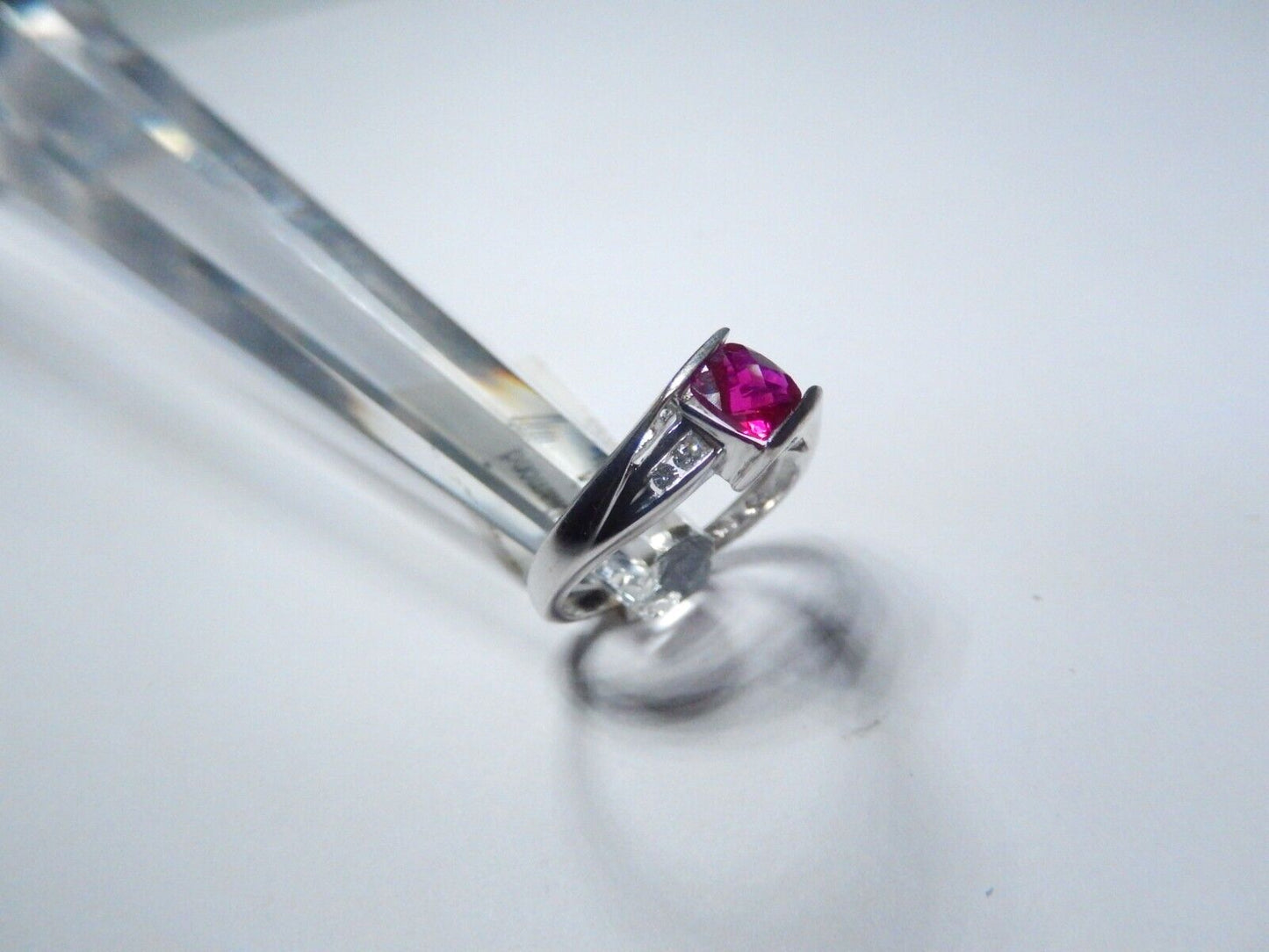 *NWT* 10k White Gold Lab Created Princess Cut Ruby And Diamond Ring Sz 4.25