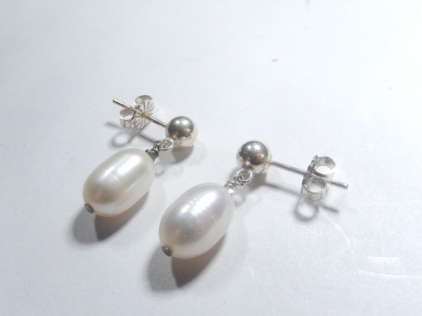 *VINTAGE*   Sterling Silver 925  Cultured Pearl Dangle Earrings