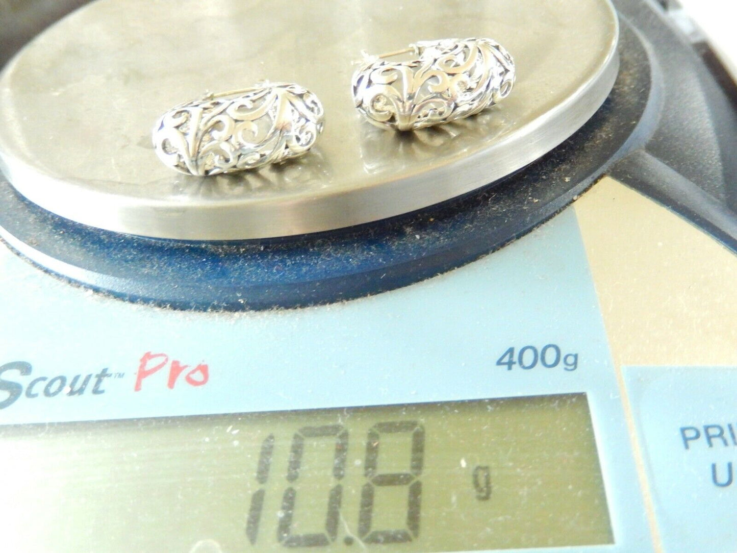 *VINTAGE*  Thick Sterling Silver  Filigree Very Nice Hoop Earrings 1.25" x 1"