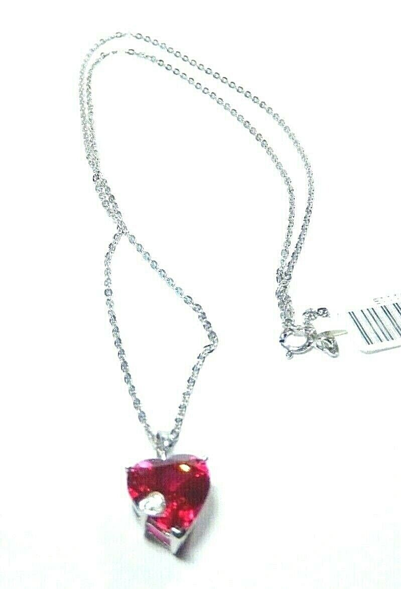 *NWT* 10K White Gold 4.00CT Heart Ruby & Natural Diamond  Pendant w/18" Chain