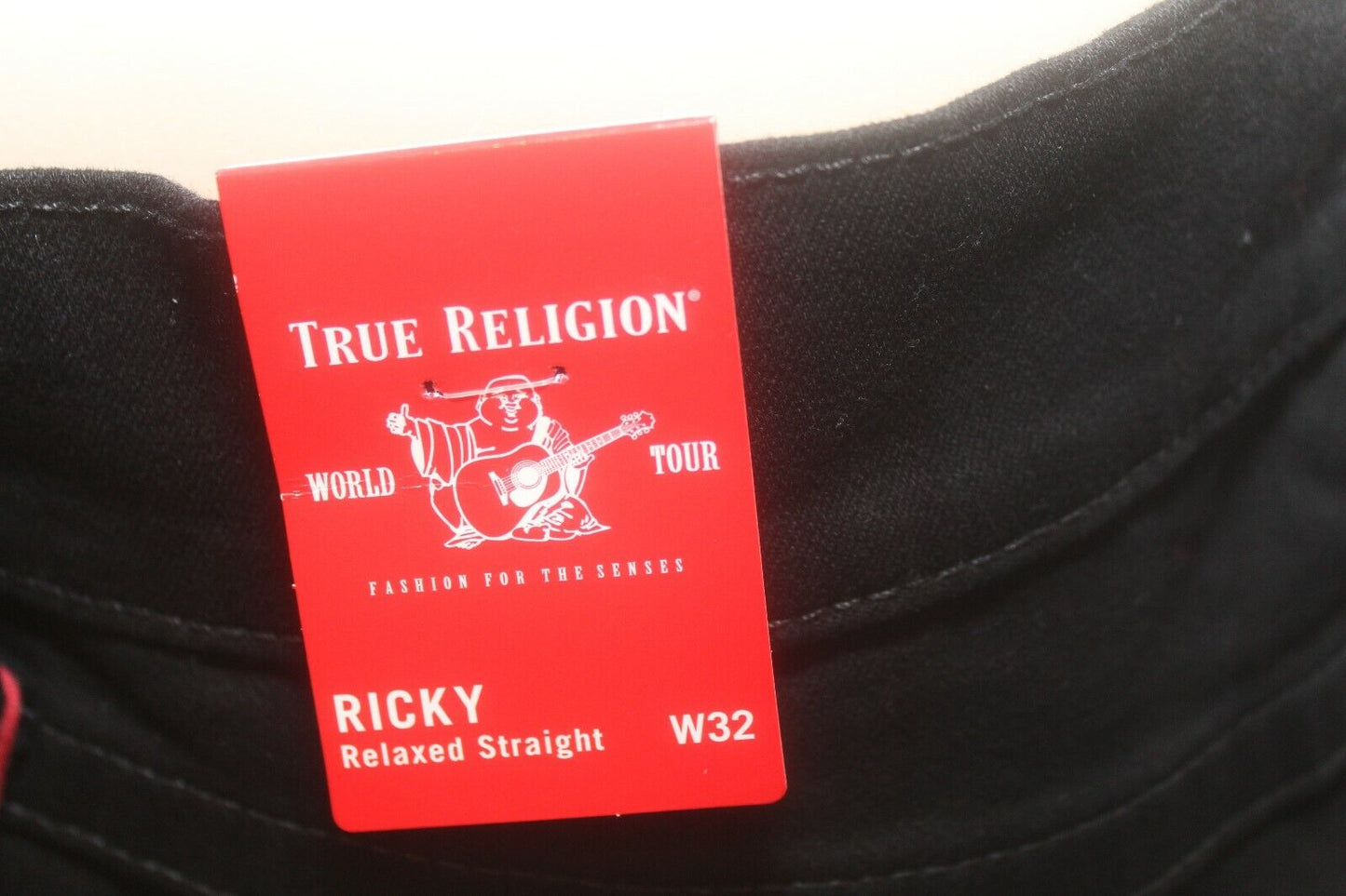 *NWT* True Religion Mens Ricky Straight Leg Stretch Jeans in Body Rinse Black 32