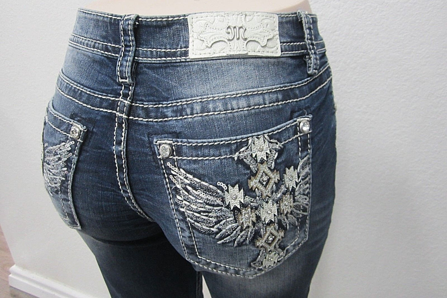 NWT Miss Me Bermuda Shorts Crystal Cross Wing Pockets  M3106M Size 26 x 12"