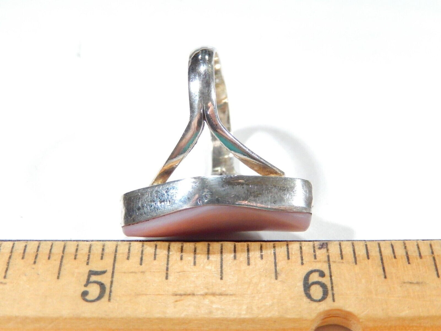 *VINTAGE*  Pink Chalcedony Gemstone Handmade 925 Sterling Silver Ring Size 6.25
