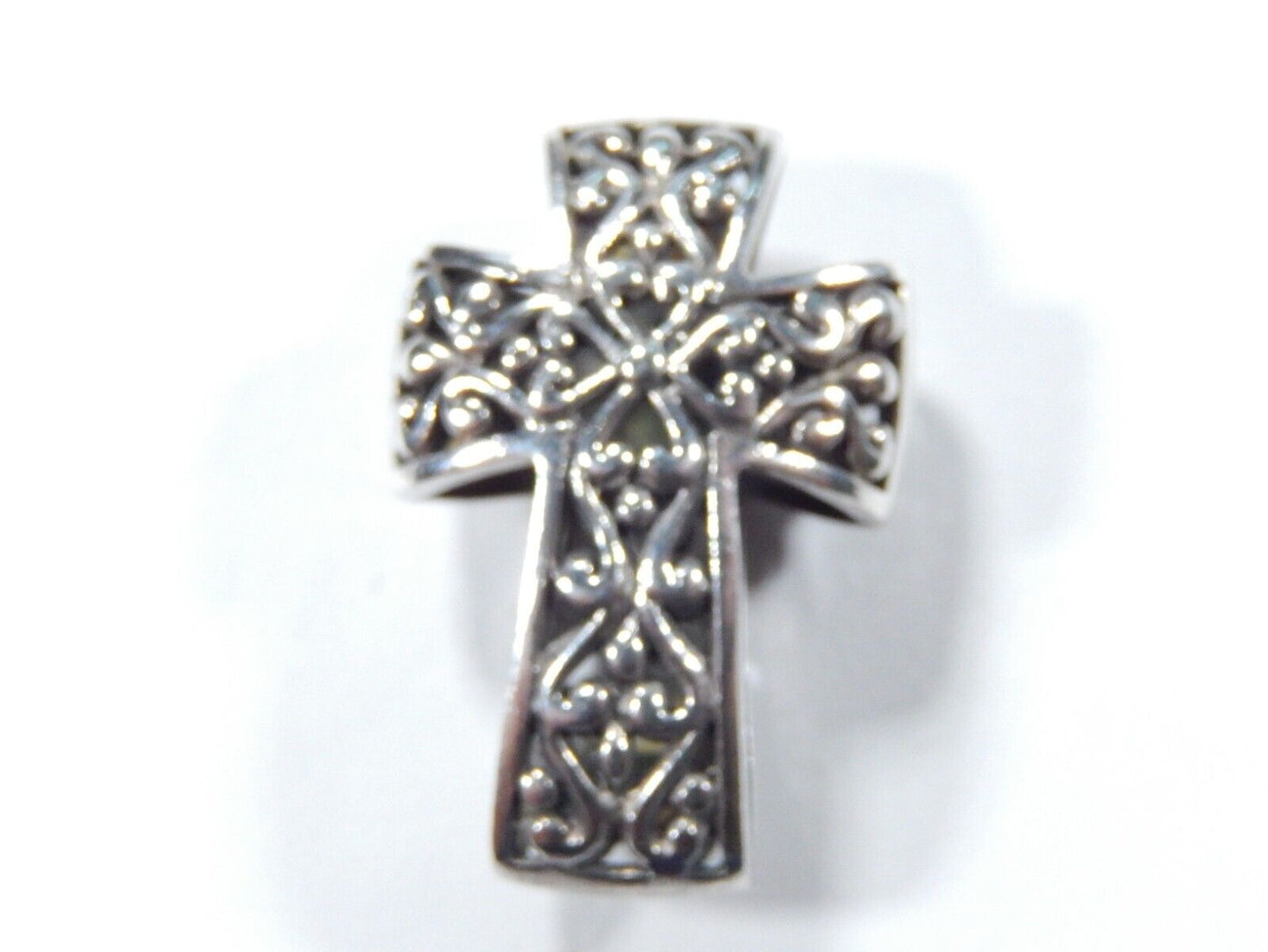 *VINTAGE*  Sterling Silver Mother of Pearl & Filigree Reversable Cross Pendant