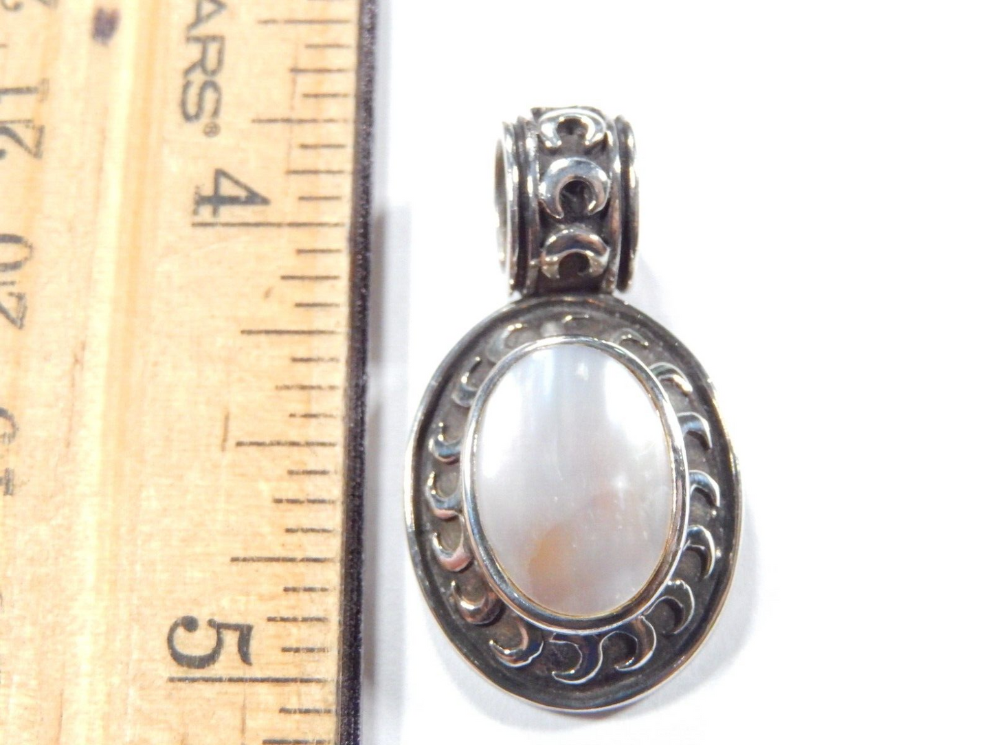 Sterling Silver Mother Of Pearl Decorative Slide Pendant 1.25" x .75"