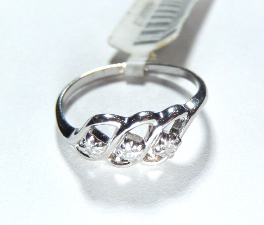 14K White Gold Three Stone  Diamond Engagement Ring Size 6